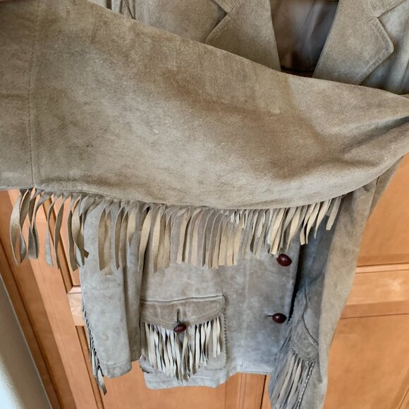 Ralph Lauren Western Suede Fringe Jacket Vntg Size M | Rare Putty Tan Leather M - Picture 14 of 17